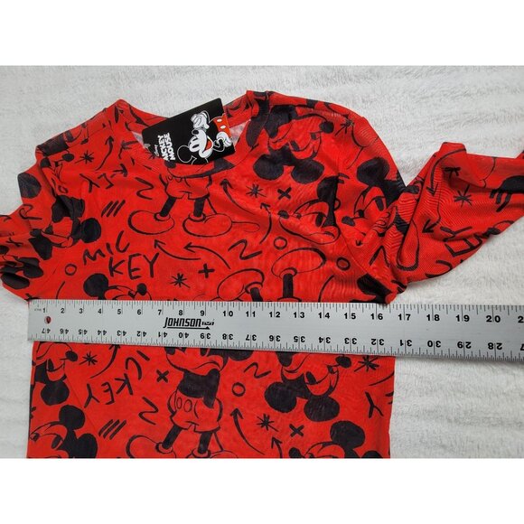 Disney Mickey Mouse Kids Red Graphic Long Sleeve Cropped Top Large Stretch New - Picture 5 of 6